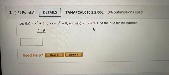 Solved Let Fxx33gxx2−8 And Hx8x9 Find The Rule 9011