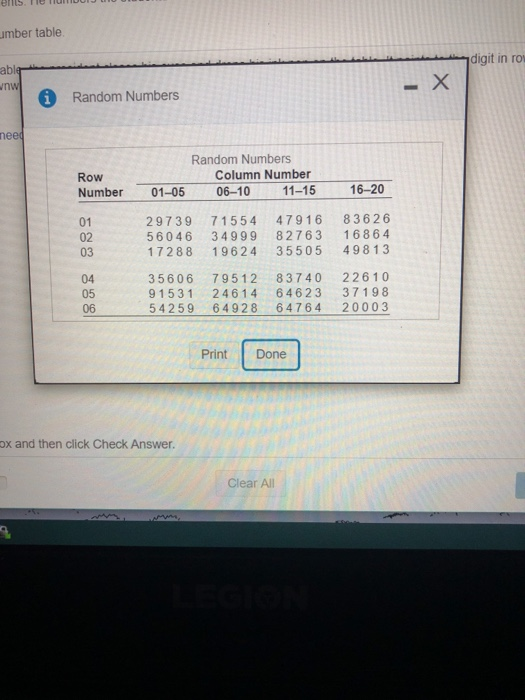 Random Digit Table Line 111 umber table digit in row able nw i Random Numbers - X | Chegg.com