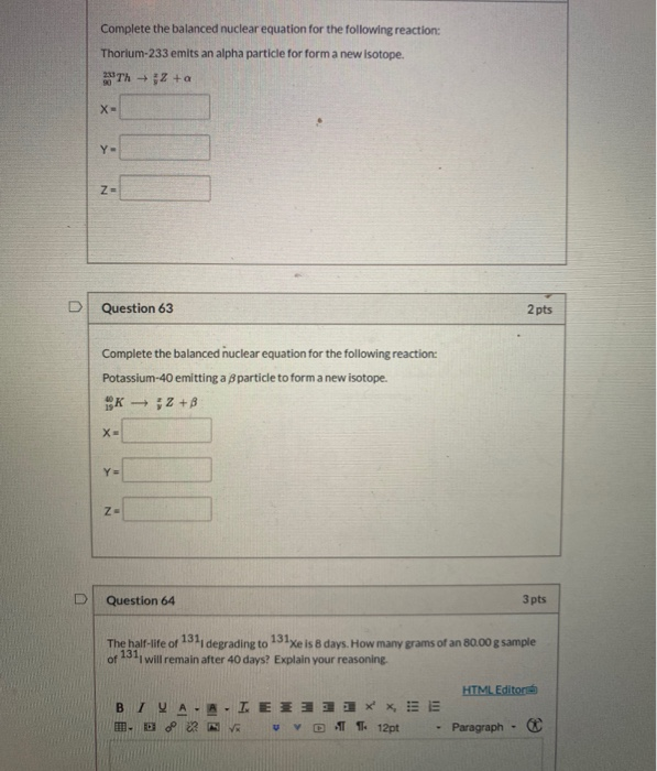 Solved Complete The Balanced Nuclear Equation For The | Chegg.com