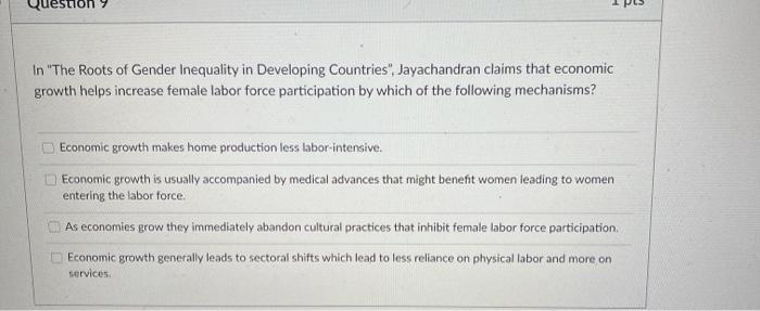 Solved ps In "The Roots of Gender Inequality in Developing | Chegg.com