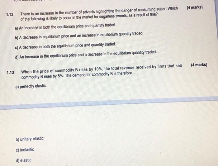 Solved (4 marks) 1.12 There is an increase in the number of | Chegg.com