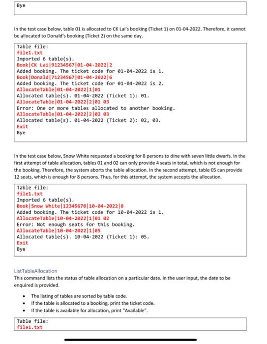 Solved write python code to to build a table booking system | Chegg.com