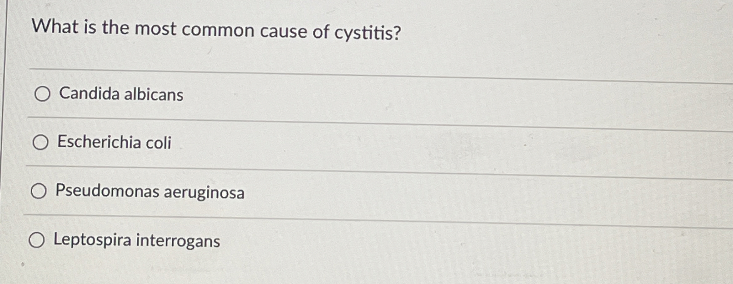 Solved What is the most common cause of cystitis?Candida | Chegg.com