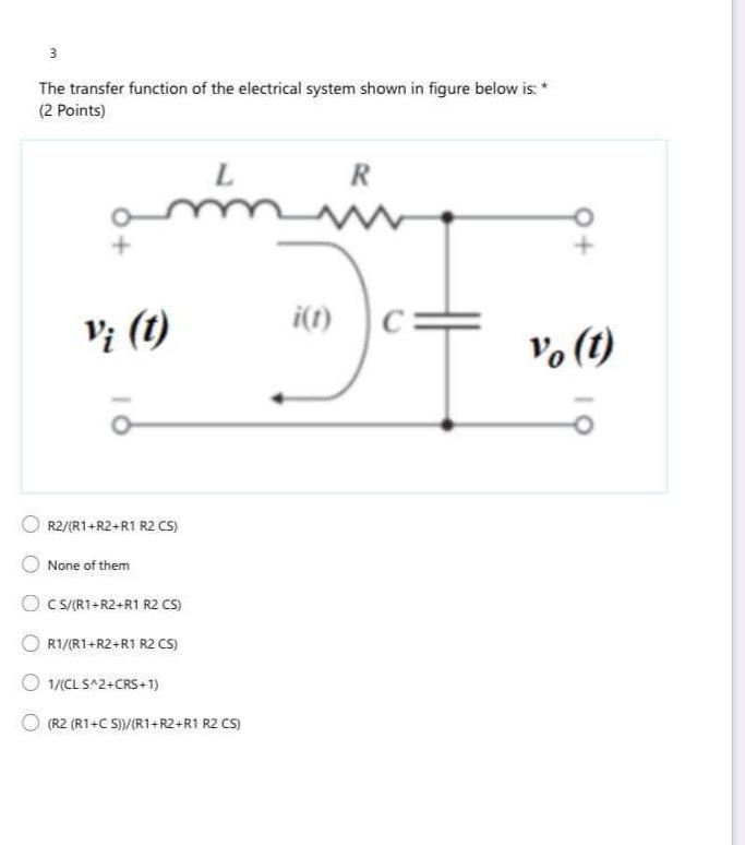 Solved The transfer function of the electrical system shown | Chegg.com