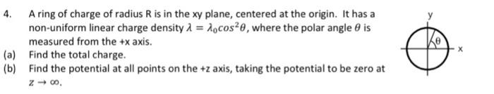 Solved 4. A ring of charge of radius R is in the xy plane, | Chegg.com
