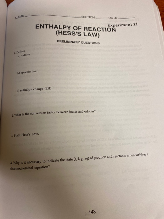 experiment 11 enthalpy of reaction procedure