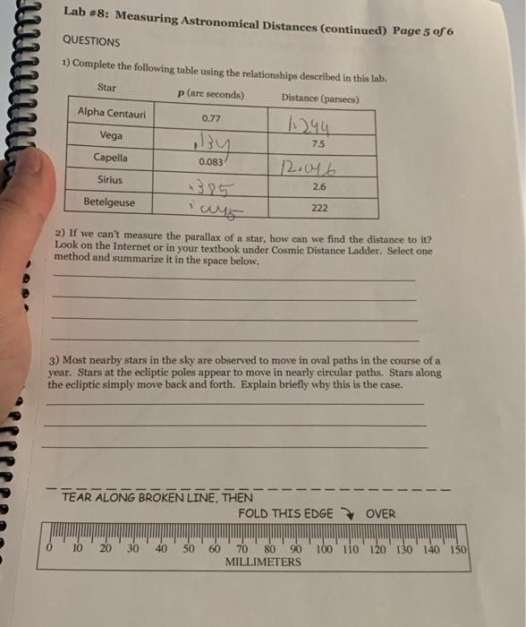 Lab #8: Measuring Astronomical Distances (continued) | Chegg.com