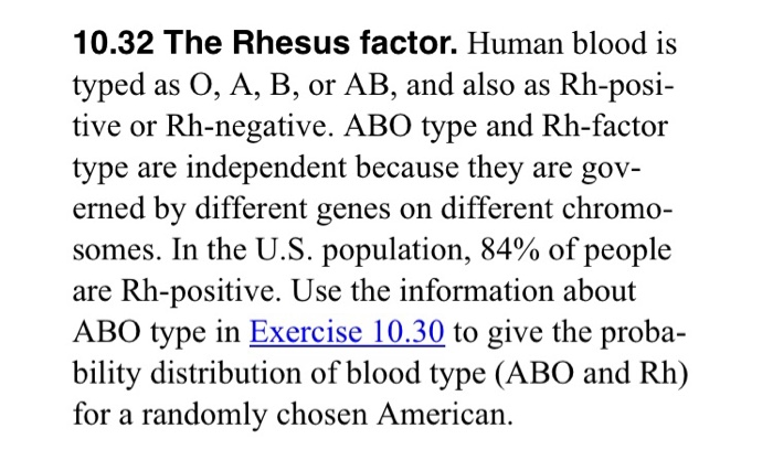 Solved 10.32 The Rhesus Factor. Human Blood Is Typed As 0, | Chegg.com