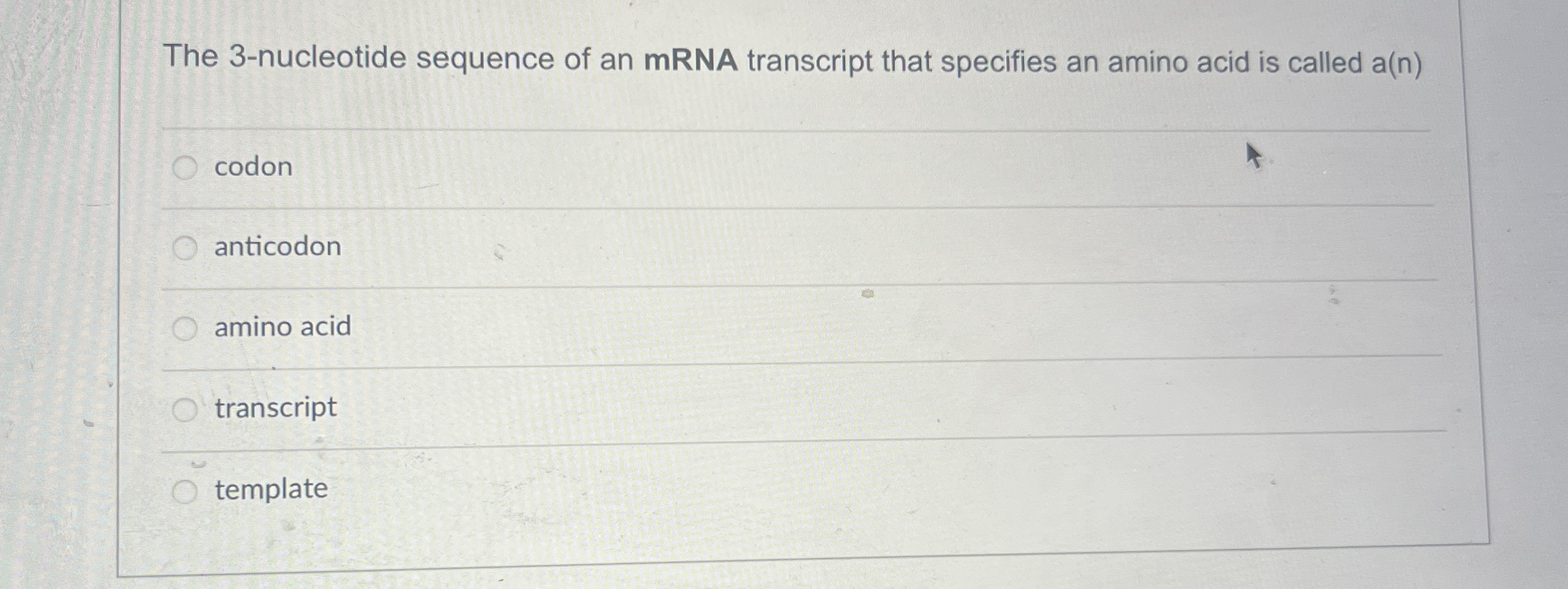 Solved The 3-nucleotide sequence of an mRNA transcript that | Chegg.com