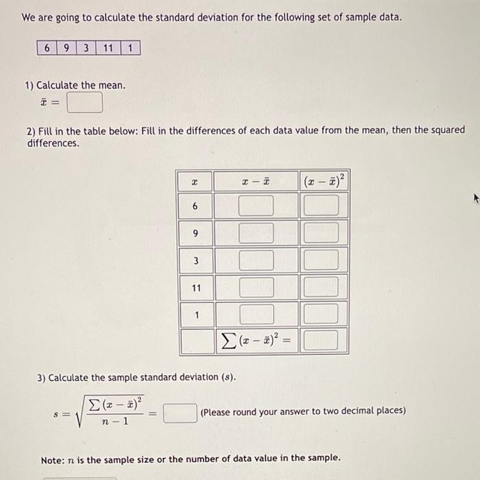 Solved We are going to calculate the standard deviation for | Chegg.com