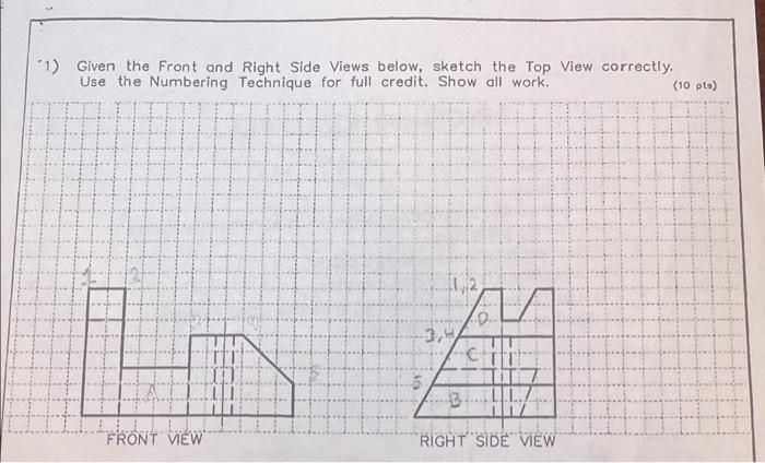 Solved 1) Given the front and Right Side Views below, sketch | Chegg.com