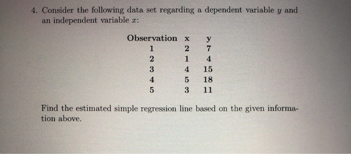 Solved 4. Consider the following data set regarding a | Chegg.com