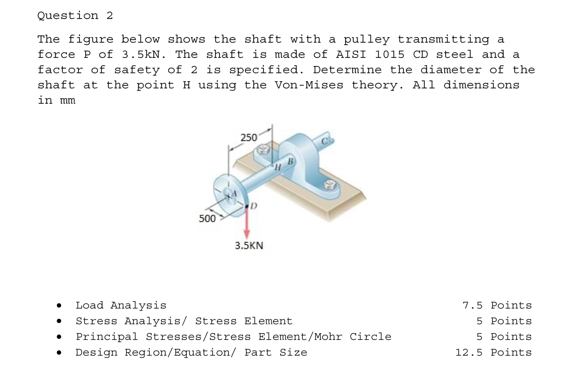 Solved Question 2The figure below shows the shaft with a | Chegg.com