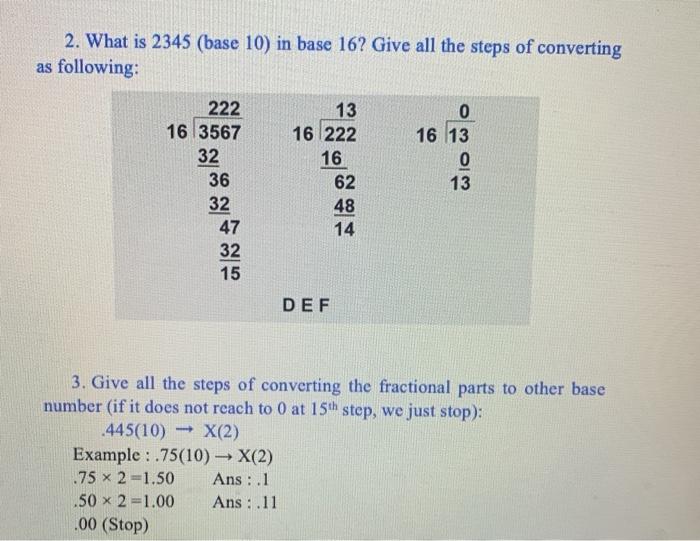 Solved 2. What Is 2345 (Base 10) In Base 16? Give All The | Chegg.Com