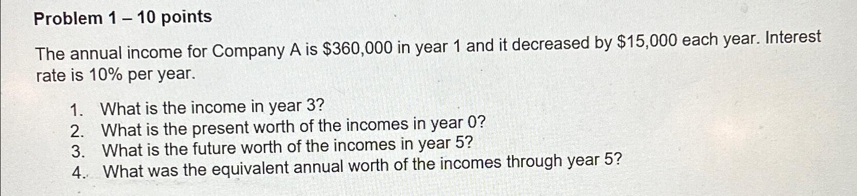 Solved Problem 1-10 ﻿pointsThe annual income for Company A | Chegg.com