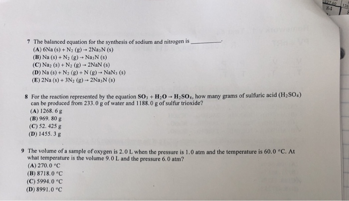 Solved 127 60 126 84 7 The Balanced Equation For The Synt Chegg Com