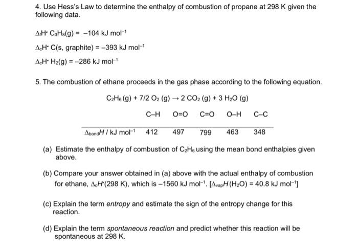 Solved 4. Use Hess's Law to determine the enthalpy of | Chegg.com