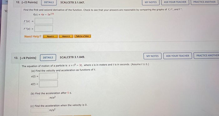 Solved PRACTICE ANOTHER 12. (-/2 Points] DETAILS SCALCETS | Chegg.com