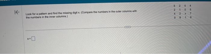 Solved Look for a pattem and find the missing digit x. | Chegg.com