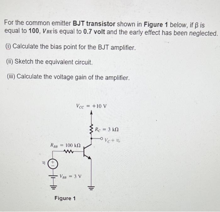 Solved For the common emitter BJT transistor shown in Figure