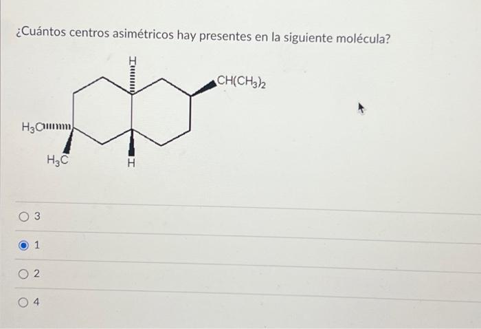 ¿Cuántos centros asimétricos hay presentes en la siguiente molécula?