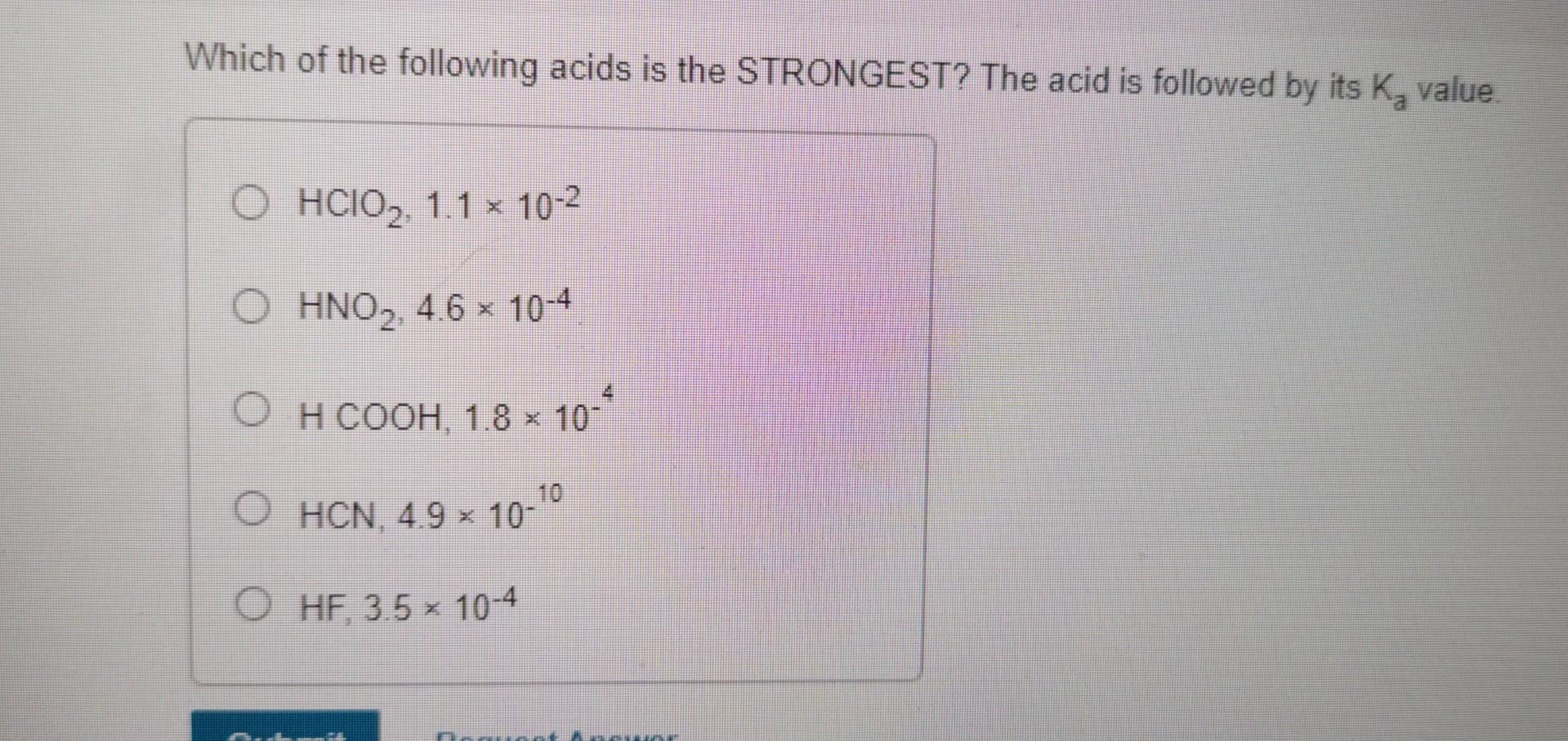 Which Of The Following Is A Strongest Acid Solved Which of the following acids is the STRONGEST? The | Chegg.com