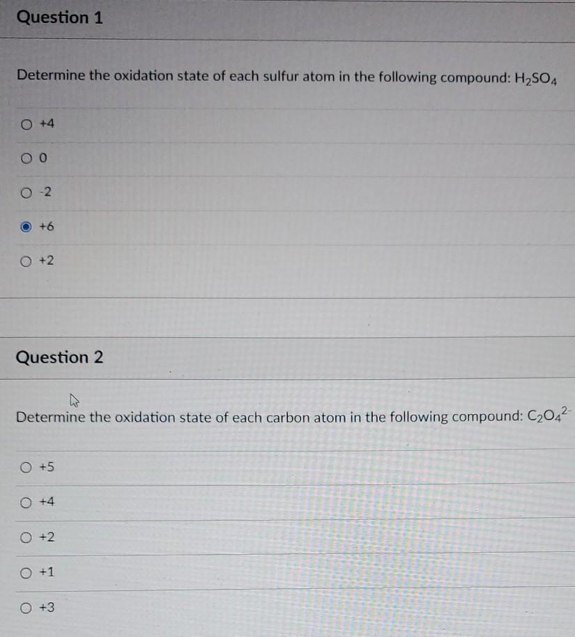 Solved Question 1 Determine the oxidation state of each | Chegg.com