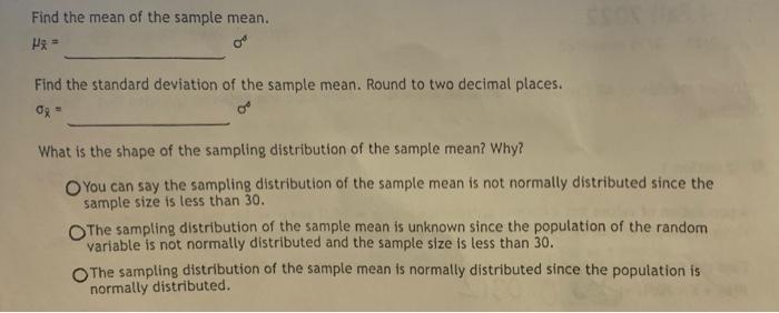 Find the mean of the sample mean x Find the Chegg com