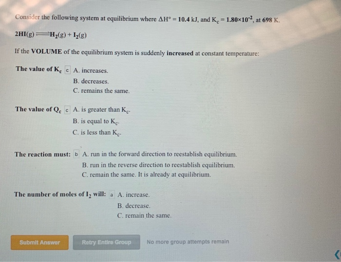 Solved Consider the following system at equilibrium where | Chegg.com