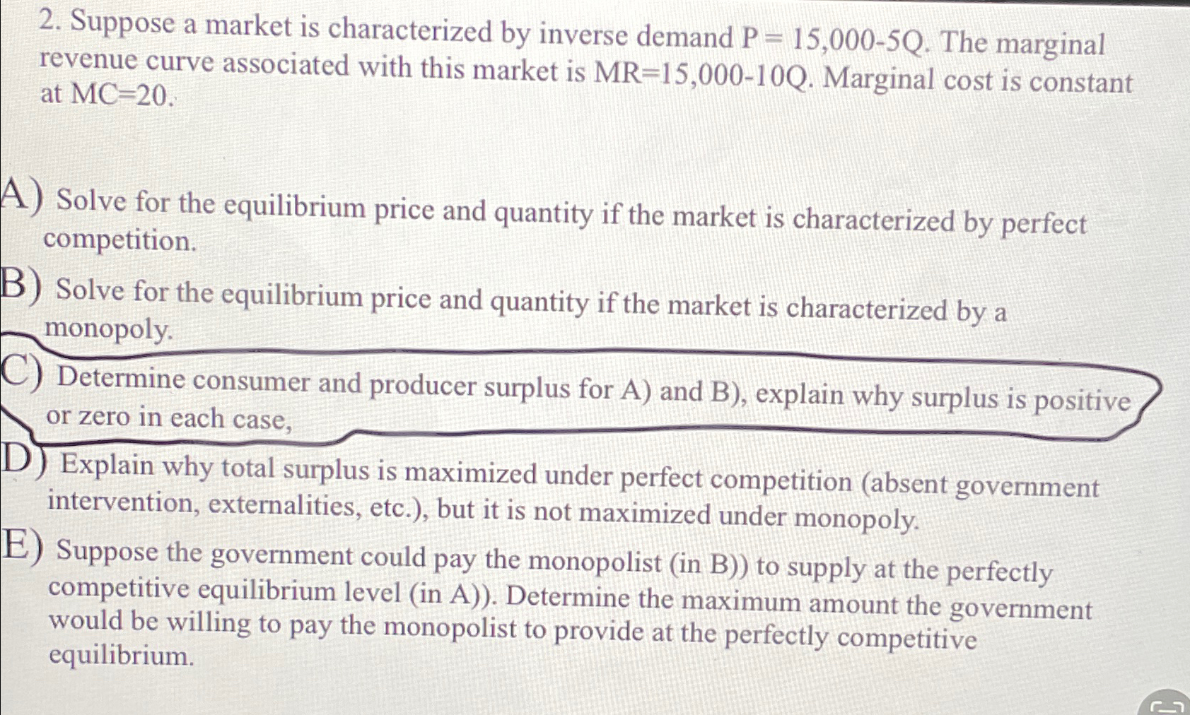 Solved Only need 2.C done, i just need to know how to get | Chegg.com