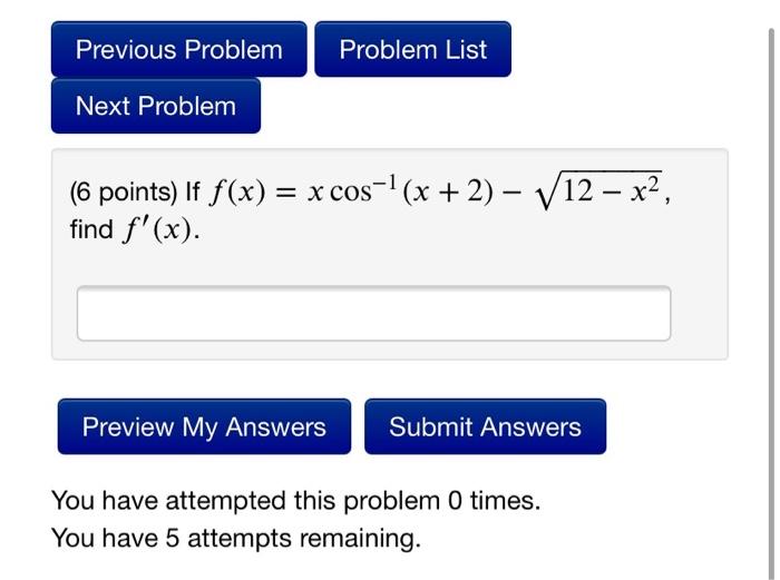 Solved Previous Problem Problem List Next Problem х 6 (6 | Chegg.com