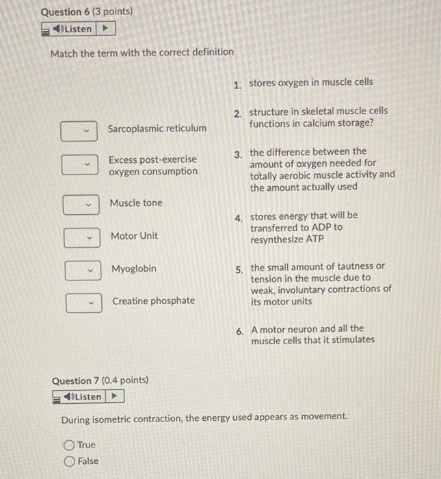 Solved Question 6 (3 points) Listen Match the term with the | Chegg.com
