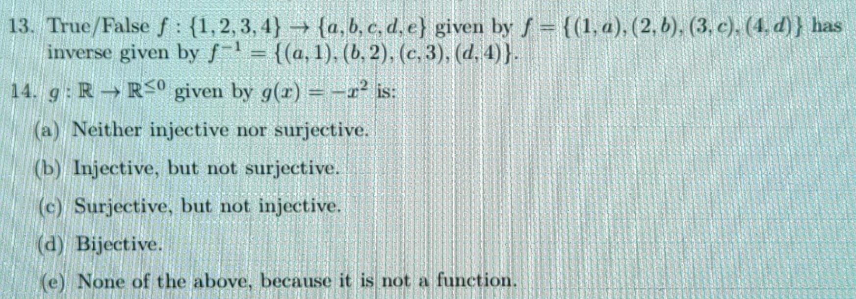 Solved 13. True/False $ : {1,2,3,4} + {a, B, C, D, E} Given | Chegg.com