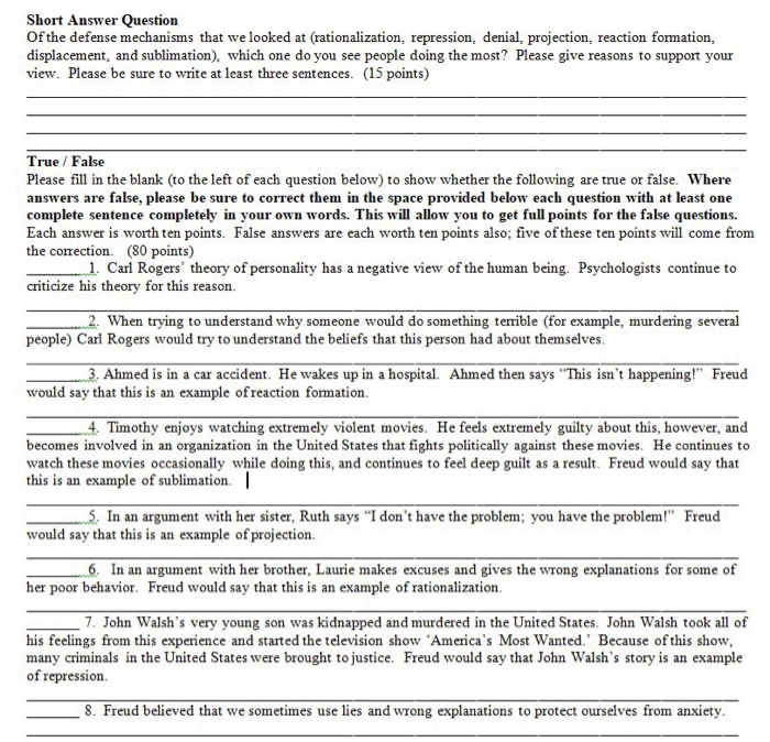 Solved Short Answer Question Of the defense mechanisms that | Chegg.com