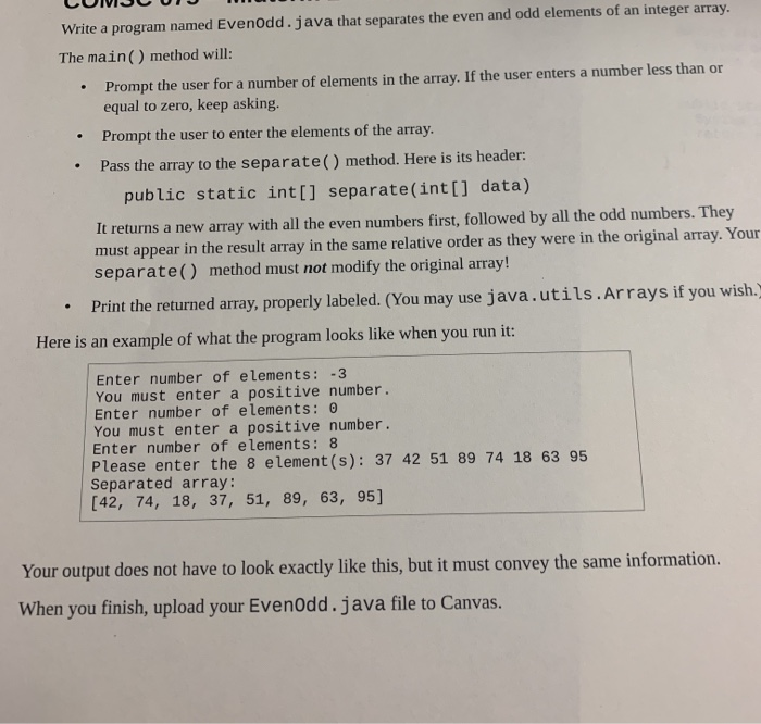 Solved Write a program named Evenodd.java that separates the | Chegg.com