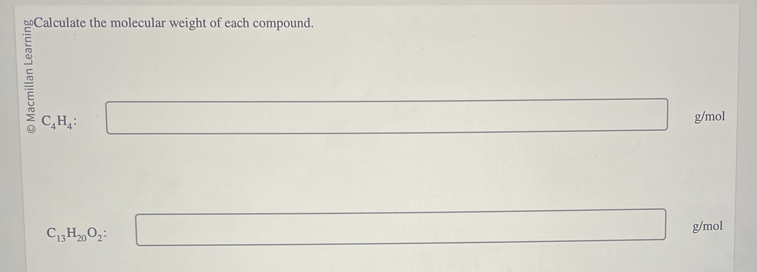 ?20 ﻿Calculate the molecular weight of each