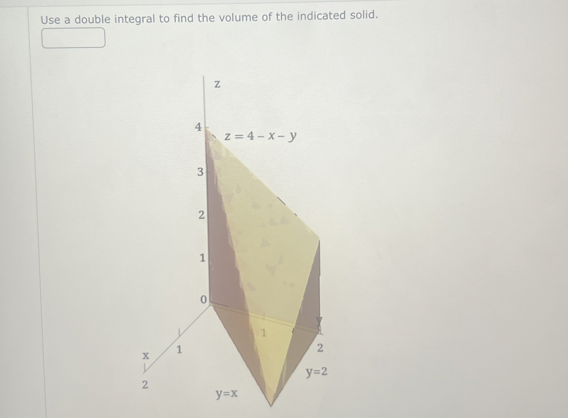 Solved Use a double integral to find the volume of the | Chegg.com