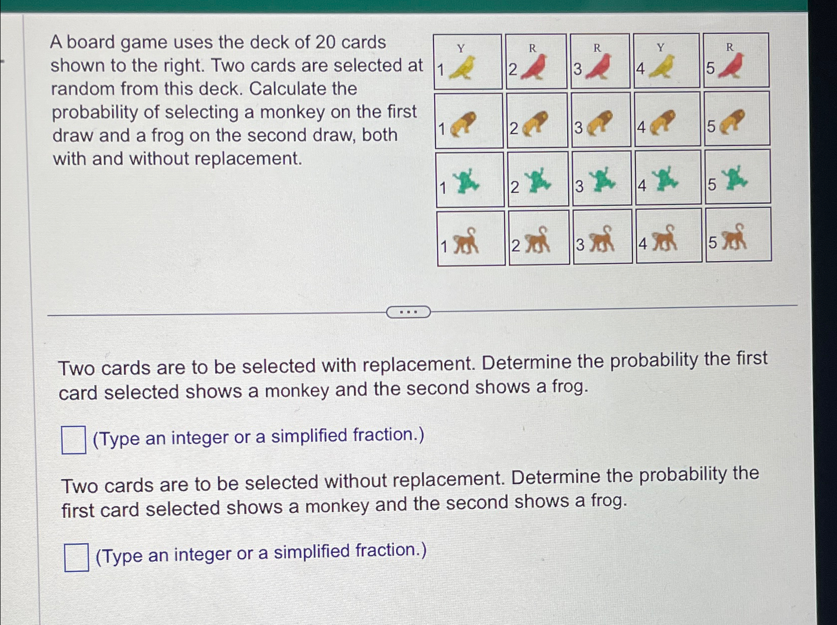 Solved A board game uses the deck of 20 ﻿cards shown to the | Chegg.com