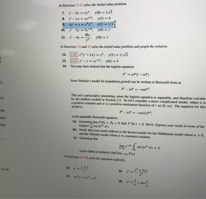 Solved In Exercises 7 11 Solve The Initial Value Problem 7 Chegg Com