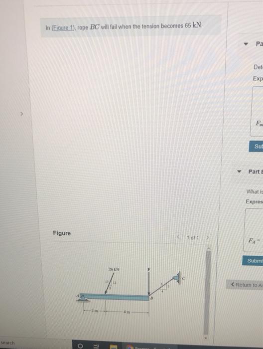 Solved In (Elgure 1), rope BC will fail when the tension | Chegg.com