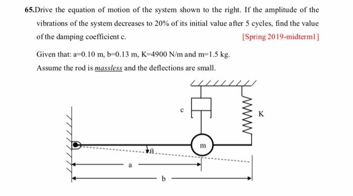 Solved 65.Drive the equation of motion of the system shown | Chegg.com