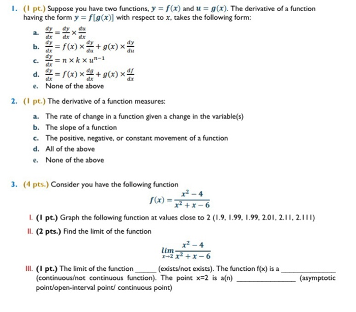 Solved 1 1 Pt Suppose You Have Two Functions Y F X Chegg Com
