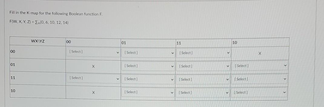 Solved Fill in the K-map for the following Boolean function | Chegg.com