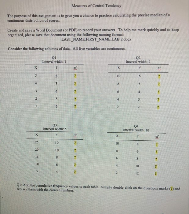 Solved Measures of Central Tendency The purpose of this | Chegg.com