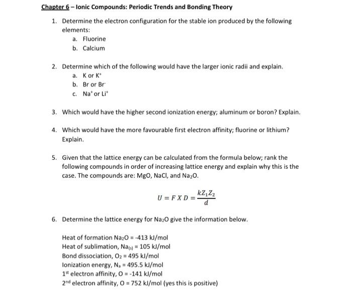 Solved Chapter 6 - Ionic Compounds: Periodic Trends and | Chegg.com