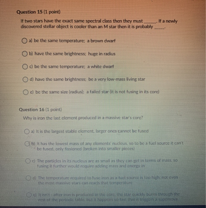 Solved Question 15 (1 point) If two stars have the exact | Chegg.com