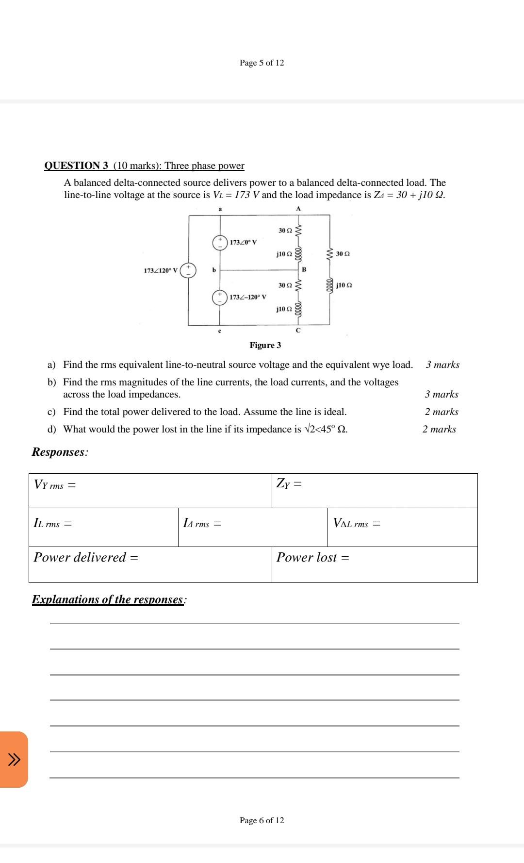 Solved Page 5 of 12 QUESTION 3 (10 marks): Three phase power | Chegg.com