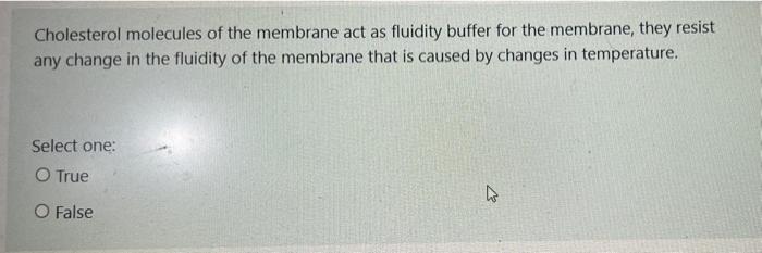 Solved Cholesterol molecules of the membrane act as fluidity | Chegg.com