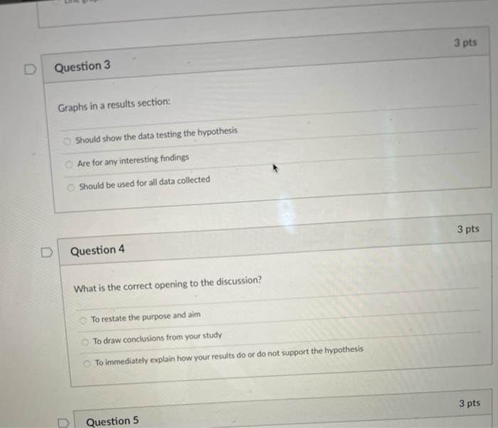 Solved 3 pts D Question 3 Graphs in a results section: | Chegg.com