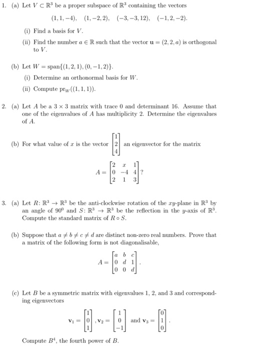 Solved 1 A Let V Cr Be A Proper Subspace Of R Containi Chegg Com